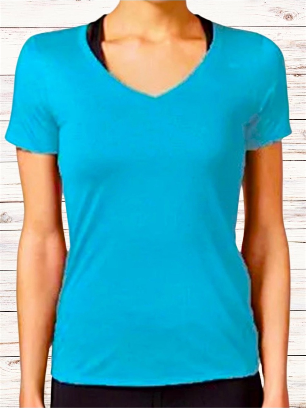 NIKE T SHIRT Athletic Cut Dri Fit Blue Sporty Fitted Short Sleeve V Neck SZ M